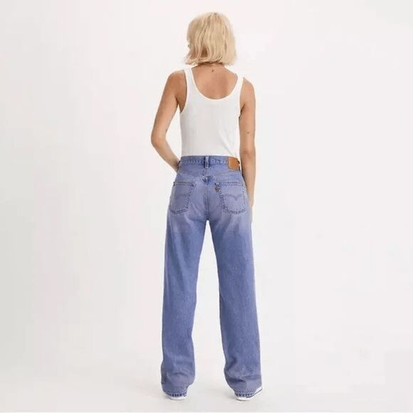 LEVI'S Premium 501 90s Straight Loose Jeans Artificial Finish Medium Wash Size 2 - Picture 3 of 10
